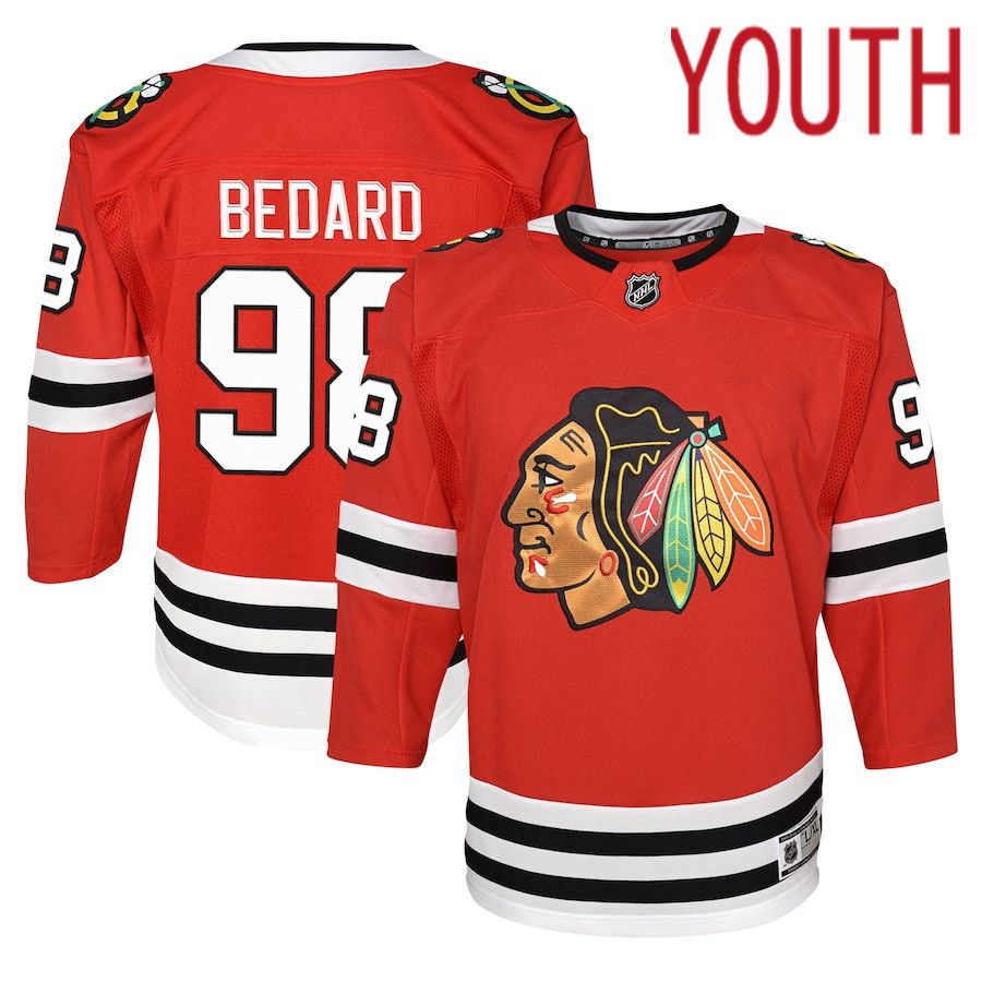 Youth Chicago Blackhawks 98 Connor Bedard Red Home Premier Player NHL Jersey